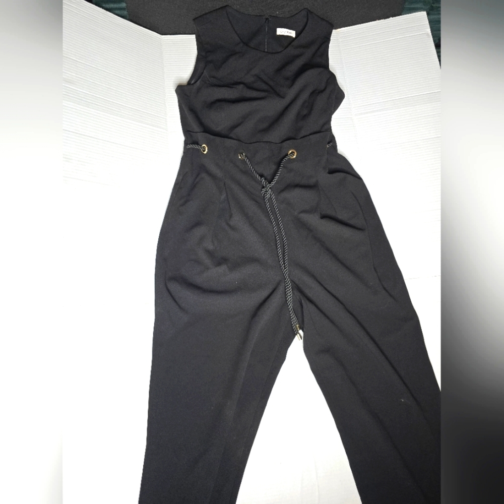 Calvin Klein Sleeveless Drawstring Jumpsuit Black Gold Hardware